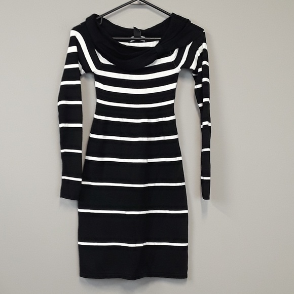 black and white striped sweater dress